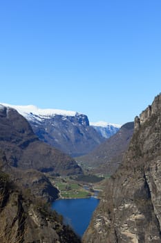 View of the Aurland valley from a lookout point on Highway 50 over Hol Aurland.