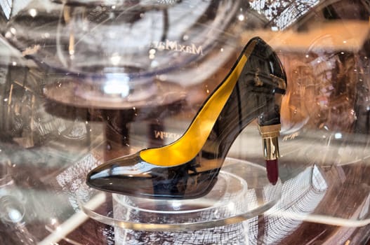 Nice high heel women shoe on podium