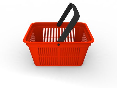 3D illustration of empty red plastic shopping basket