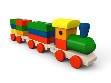 3D illustration of colorful wooden toy train