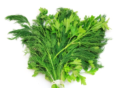 Dill and parsley isolated on a white background 