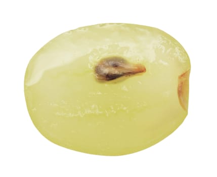 Translucent slice of green grape fruit, macro isolated on white 