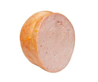boiled sausage piece isolated on a white background 