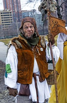 CHICAGO - MARCH 16 : A man with a Renaissance costume before Participating in the annual Saint Patrick's Day Parade in Chicago on March 16 2013