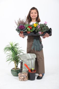 Little girl dressed as florist