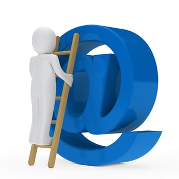 man on ladder blue big email sign
