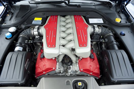 Car engine from italian sportscar, 12 cylinders