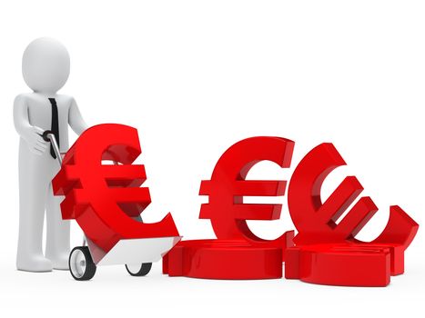 businessman hold hand truck with red euro