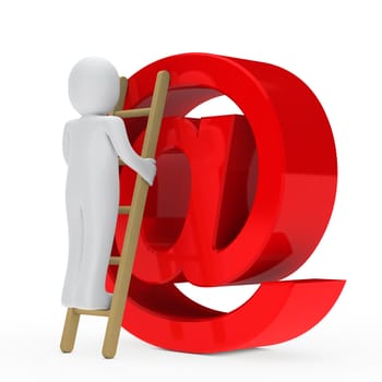man on ladder red big email sign