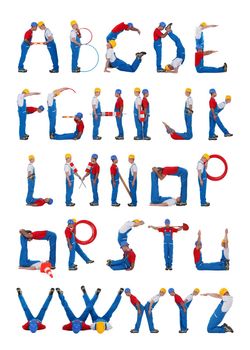 Builders forming the alphabet