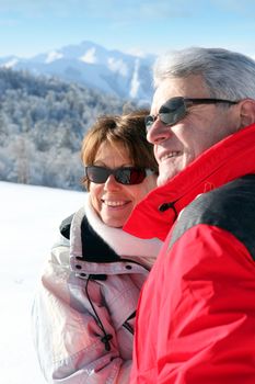 Mature ski couple