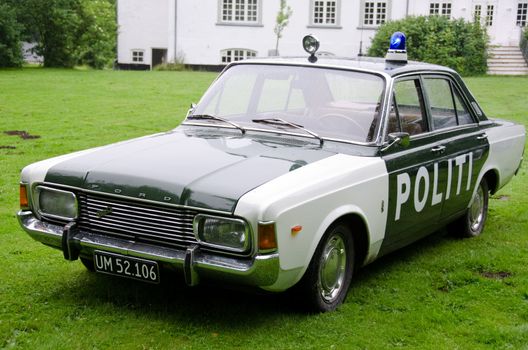 Old danish police car in a museum used for the Olsen Banden movie series