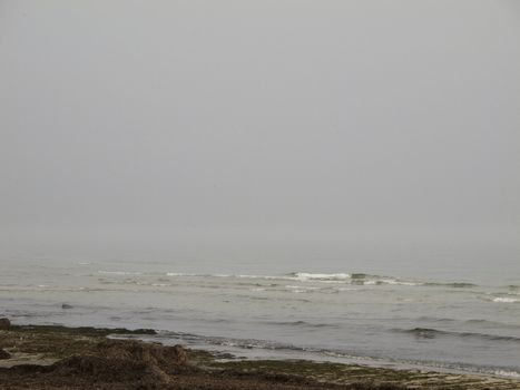 grey seascape with fog and waves in the baltic sea