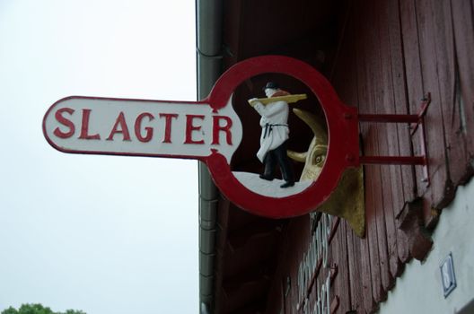 Traditional sign of a butcher, slagter, in a Danish museum