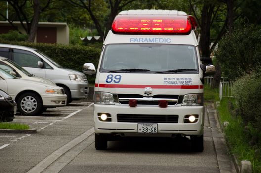 Japanese emergency vehicle on a street in Toyonaka, Japan