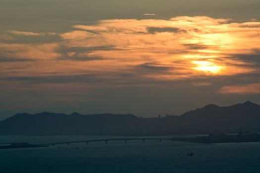 Sunset over Awaji Island seen from Kobe, Japan
