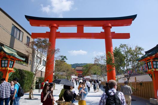Torii gate in front of the Fushimi inari taisha Shrine in Kyoto, Japan