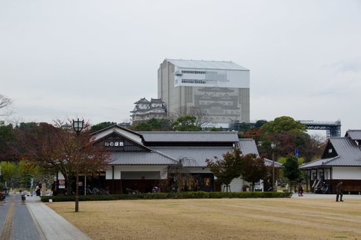 Himeji castle in japan during reconstruction work in November 2011