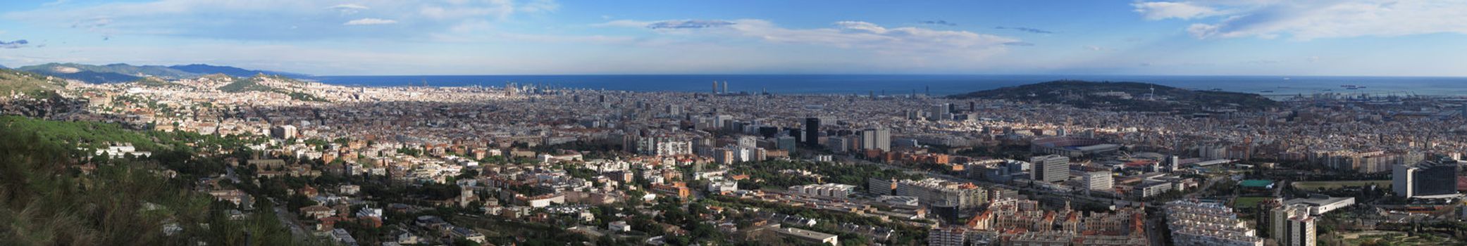 Panoramic view on Barcelona from the mountains towards the sea