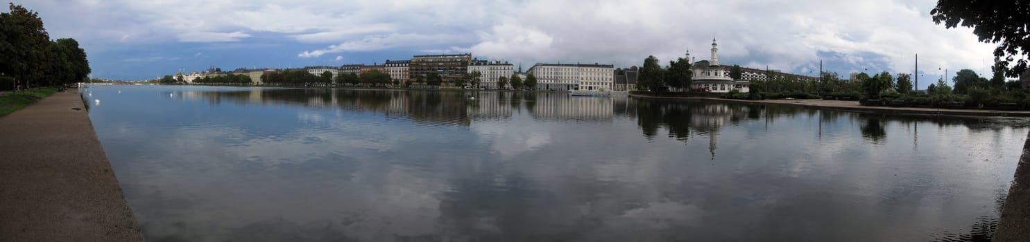 Panorama along Peblingsoe in Copenhagen after a thunderstorm