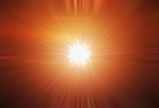 A star burst or lens flare over a black background. It also looks like an abstract illustration of the sun. 