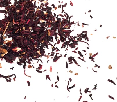 Hibiscus red tea,also known as carcade on white background 