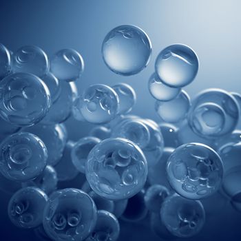 great number of transparent bubbles on a blue background
