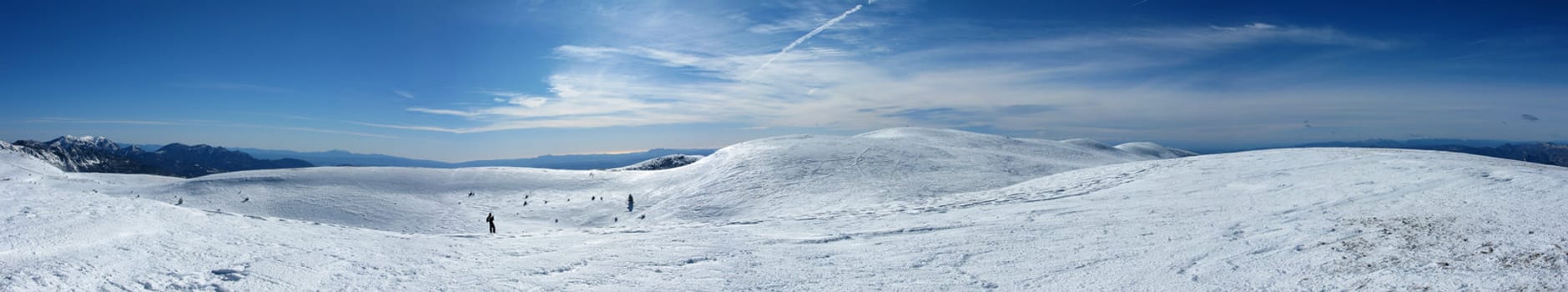 panorama snowy mountains in the pyrenees, Spain. Vall de la Vansa, sierra del Cadi