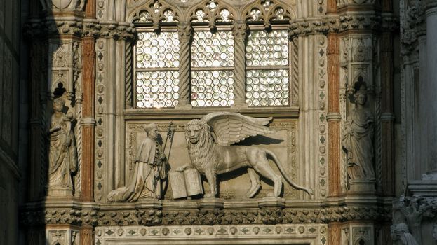 sculpture at the Porta della Carta of the Doges Palace, venice