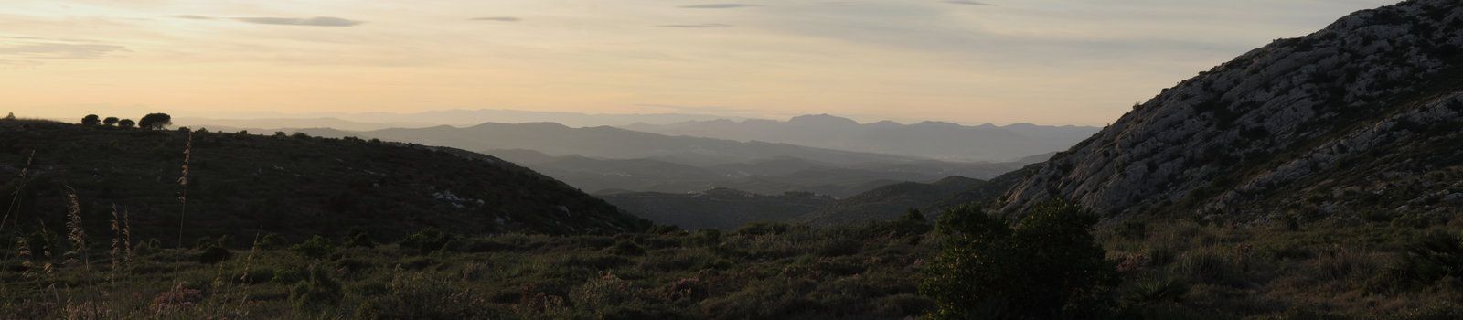 Panorama view from the natural park of Garraf towards mediterranean hills and mountains