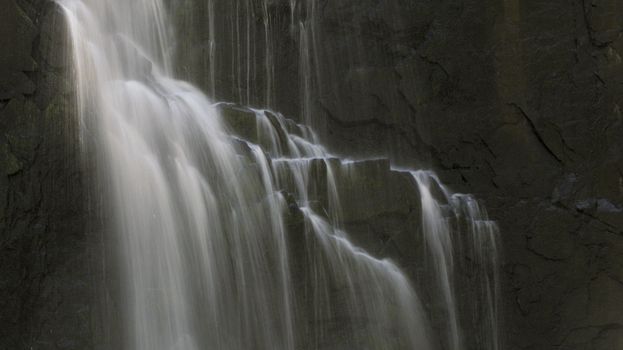 detail of a waterfall in long exposure and rocky background