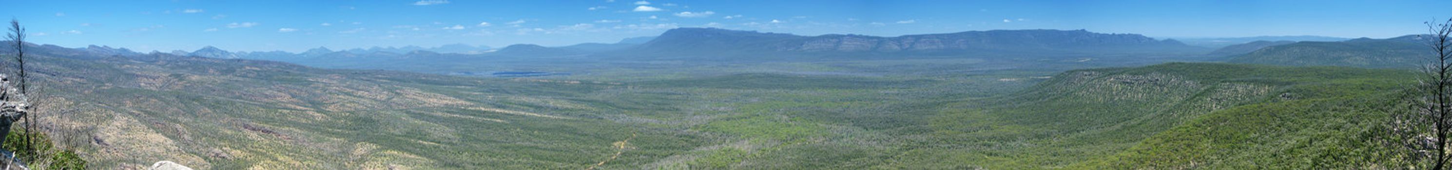 panorama of a blue mountain range in australia, national park