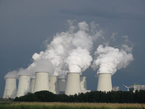 cooling towers of a coal fired power plant in brandenburg, germany