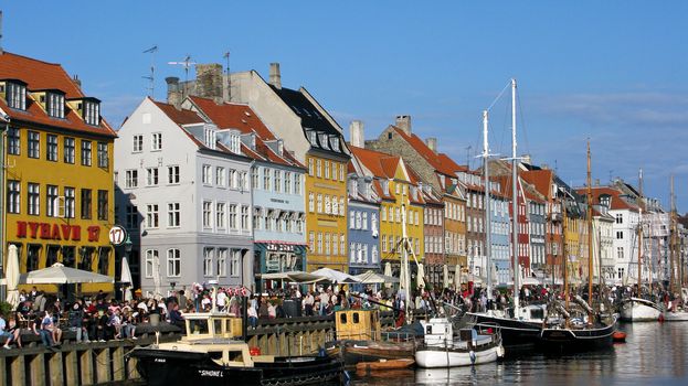 Nyhavn in the center of Copenhagen, famous tourist destination