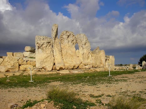 The megalithic temple of Hagar Qim in Qrendi, Malta.