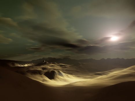 An image of a landscape desert sunset