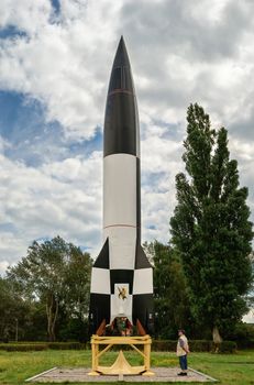 Replic of V-2 rocket in Peenemuende Museum (Germany). The V-2 was the progenitor of all modern rockets, the first to enter the outer space.