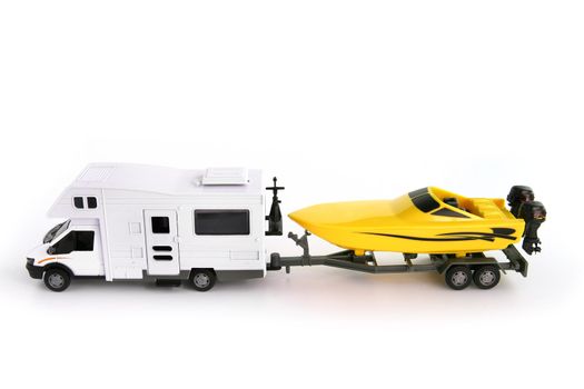 Toy camper van and speed boat