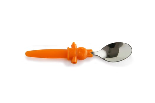 Silver spoon with orange plastic handle