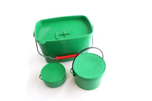 Three green buckets