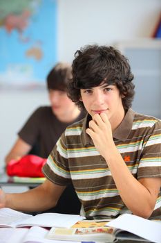 Teenage student in a classroom