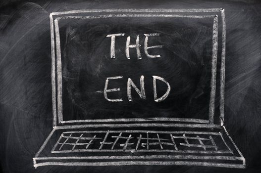 Chalk drawing of Laptop with the end text on the screen