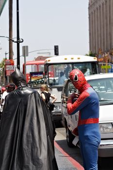 LOS ANGELES - MAY 27: Batman and Spiderman Impersonators on Hollywood Blvd., May 27, 2009 in Hollywood, CA