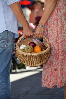 Couple shopping at local market