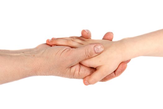 Child & Family .Grandmother Holding Granddaughters  Hands