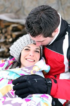 Romantic couple in the snow