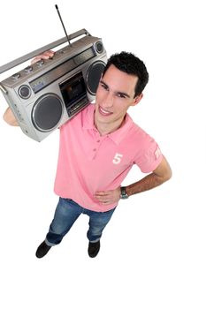 Young man with a ghettoblaster