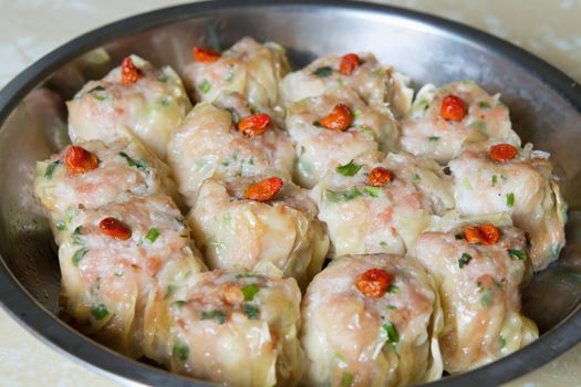 Steamed Shu Mai Pork and Shrimp Dumplings Closeup