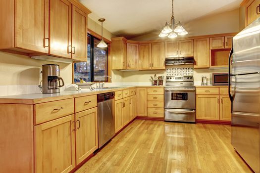 Nice American kitchen with yellow wood.