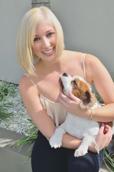 Attractive lady with her pet dog